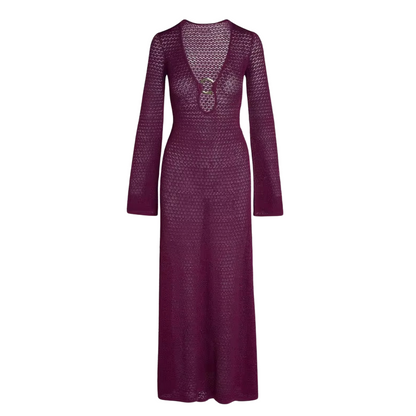 Violett Strickkleid mit Tiefem V-Ausschnitt