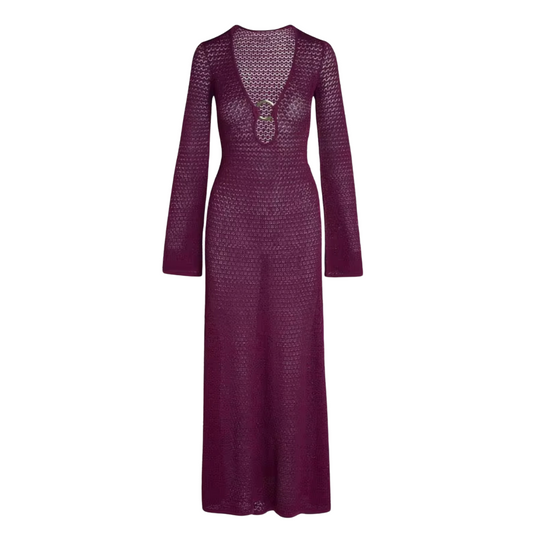 Violett Strickkleid mit Tiefem V-Ausschnitt
