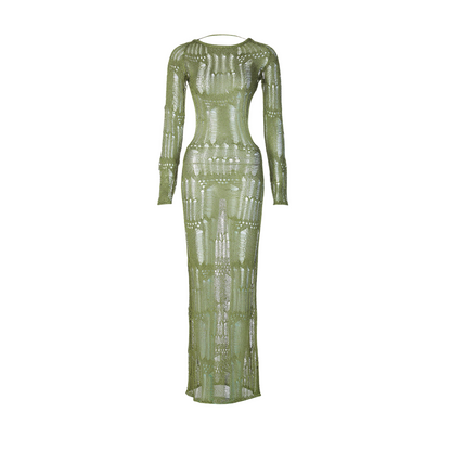 Strickkleid mit Geometrischem Muster und Metallischem Glanz