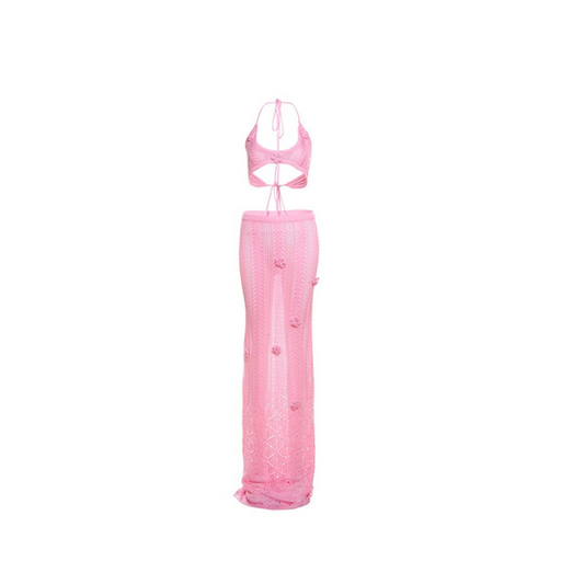 Rosé Breeze – Zweiteiliges Häkel-Outfit