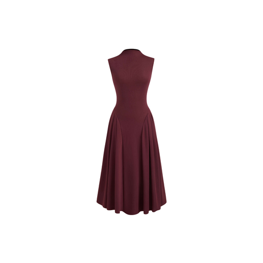 Midi-Kleid mit Hohem Kragen