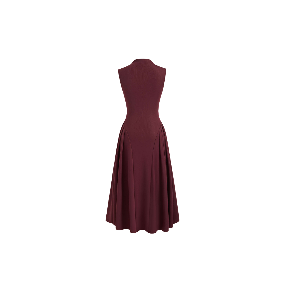 Midi-Kleid mit Hohem Kragen