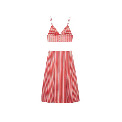 SunStripe – Zweiteiliges Damen Outfit mit Crop Top & Plissee-Rock