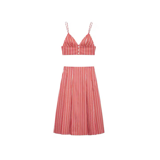 SunStripe – Zweiteiliges Damen Outfit mit Crop Top & Plissee-Rock