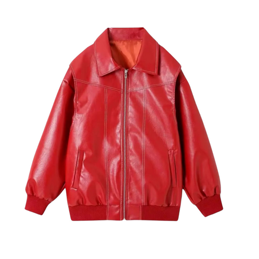 Rote PU-Leder Jacke