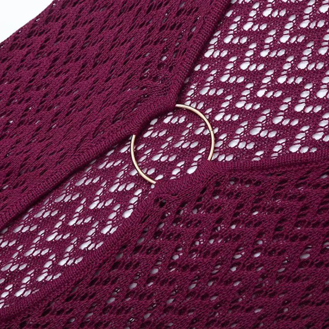 Violett Strickkleid mit Tiefem V-Ausschnitt