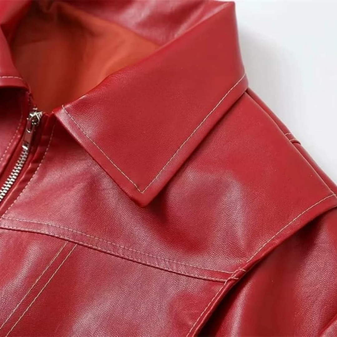 Rote PU-Leder Jacke