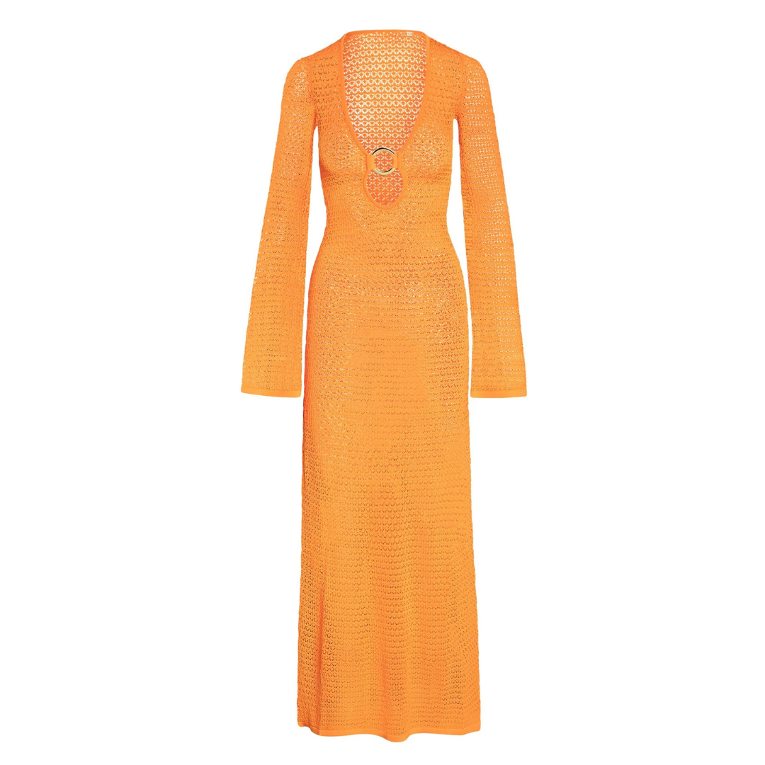 Violett Strickkleid mit Tiefem V-Ausschnitt
