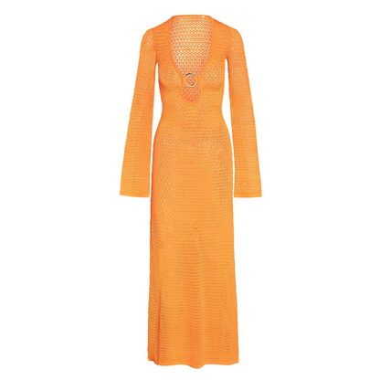 Violett Strickkleid mit Tiefem V-Ausschnitt