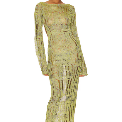 Strickkleid mit Geometrischem Muster und Metallischem Glanz